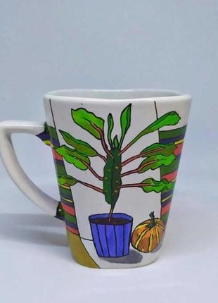 Чашка керамічна з малюнком, чашка на подарунок, розписана вручну чашка