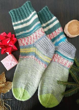 Шкарпетки вовняні вязані спицями1 фото