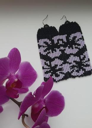 Сережки чорні квіти, сережки квітковий принт, подарунок на 8 березня, жіночі висячі сережки, підвіски4 фото