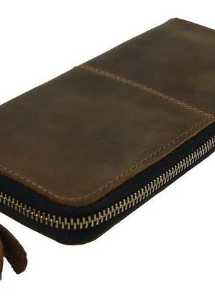 Гаманець шкіряний клатч великий travel оливковий