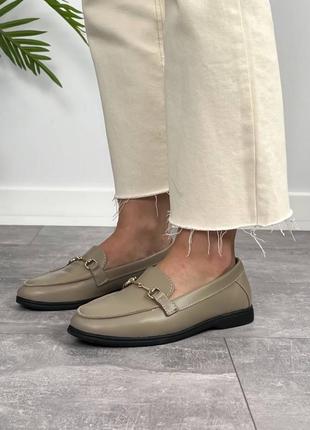 Бежеві моко базові жіночі лофери туфлі мокасини з натуральної шкіри шкіряні лофери туфлі