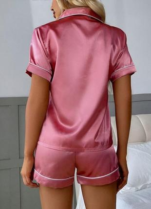 Рожева жіноча шовкова піжама шорти сорочка з коротким рукавом жіноча літня піжама з шортами3 фото