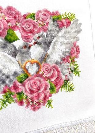 Весільний рушник "трояндове серце" рожеве ручна вишивка хрестиком4 фото