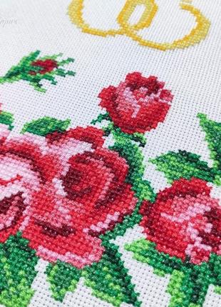Свадебный рушник "голуби и розы" машинная вышивка крестиком6 фото