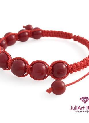 Красный браслет шамбала из стеклянных бусин4 фото