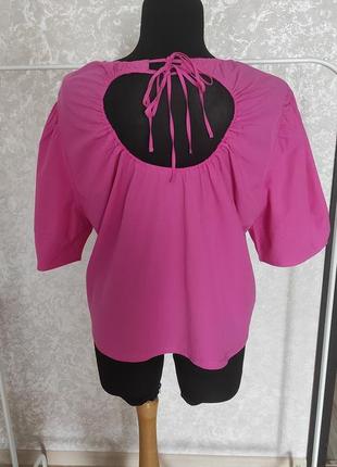 Яркая розовая натуральная летняя блуза2 фото