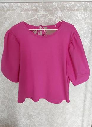 Яркая розовая натуральная летняя блуза3 фото
