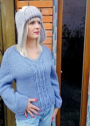 Женский пуловер из итальянской пряжи:62%-беби альпаки,32%-супер кид мохер,6%-люрекс1 фото