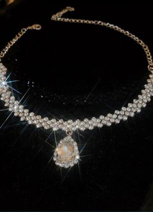 Ожерелье - чокер с кулоном в форме "капля", подвеска с кулоном1 фото