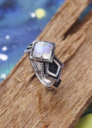 Женское кольцо "miori" | женское кольцо из серебра | кольцо с лунным камнем | размер 172 фото