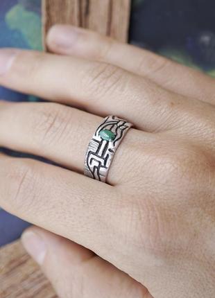 Мужское серебряное кольцо 'vert' | кольцо с малахитом | мужское кольцо с камнем2 фото