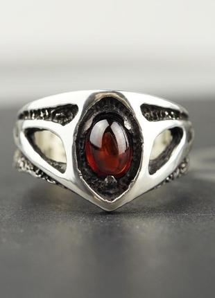 Серебряное кольцо с гранатом trinity | женское кольцо