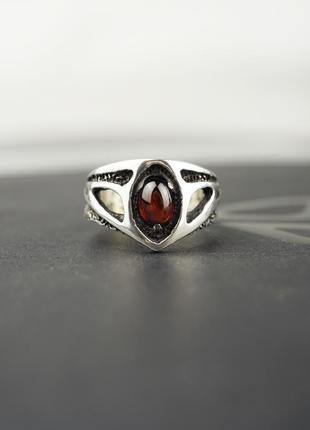 Серебряное кольцо с гранатом trinity | женское кольцо2 фото