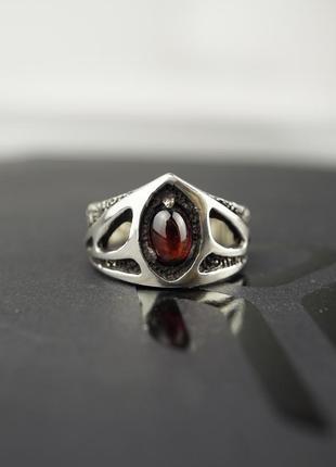 Серебряное кольцо с гранатом trinity | женское кольцо5 фото