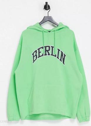 Салатовый зеленый оверсайз худи берлин унисекс с капишоном berlin с asos h&amp;m zara vans levis2 фото