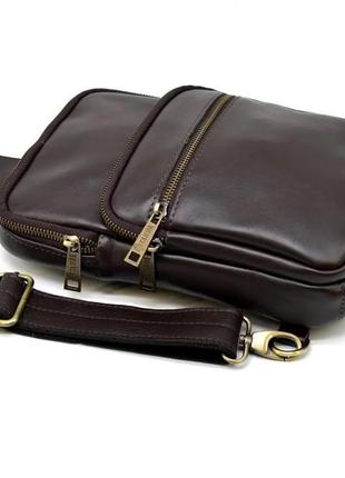 Сумка слинг, рюкзак на одну шлейку мужской кожаный коричневый6 фото