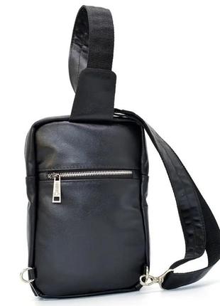 Сумка слинг, рюкзак на одну шлейку мужской кожаный черный3 фото