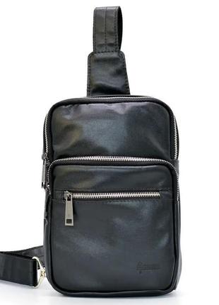Сумка слинг, рюкзак на одну шлейку мужской кожаный черный1 фото