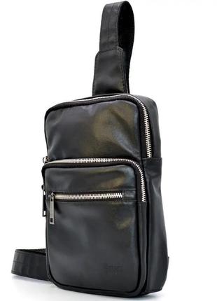 Сумка слинг, рюкзак на одну шлейку мужской кожаный черный2 фото