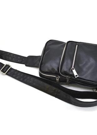 Сумка слинг, рюкзак на одну шлейку мужской кожаный черный6 фото