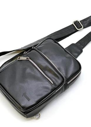 Сумка слинг, рюкзак на одну шлейку мужской кожаный черный5 фото