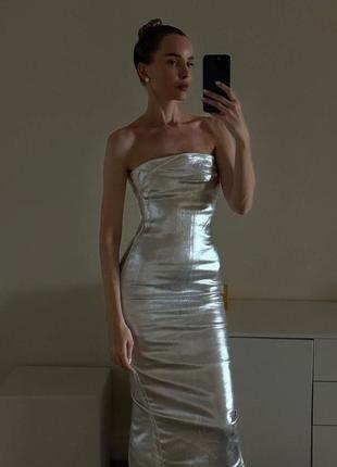 🌿 серебряное миди платье от zara