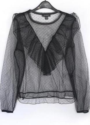 Блуза блузка рубашка пот тренд хит бренд черная волан сетка горох1 фото