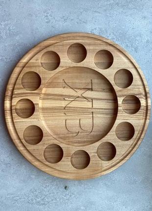 Пасхальная деревянная  персонализированная тарелка для крашенок кулича сервировка стола7 фото