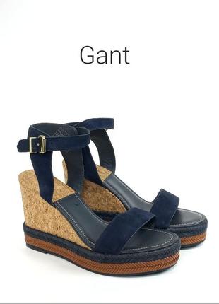 Шкіряні жіночі босоніжки gant stylish wedge — dark blue оригінал1 фото