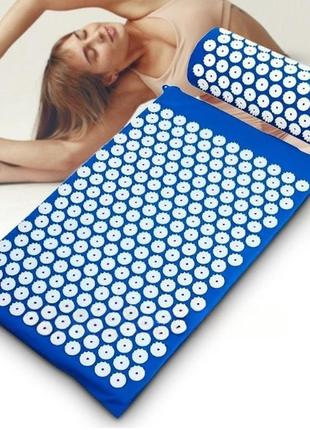 Масажний килимок аплікатор кузнєцова + валик голчастий для всього тіла kk-303 синій