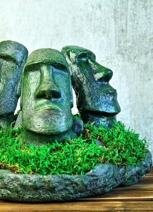 Кашпо з стабілізованим мохом, істукан моаї з острову пасхи, моаі статуетка1 фото