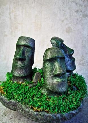 Кашпо з стабілізованим мохом, істукан моаї з острову пасхи, моаі статуетка3 фото