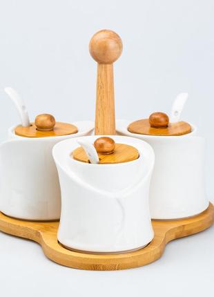 Сервировочный набор для соусов и конфитюра с ложками на бамбуковой подставке 3 шт