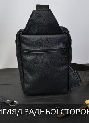 Сумка мужская - кожаная, нагрудная сумка слинг кожаная черная на 3 кармана, мужская сумка на грудь2 фото