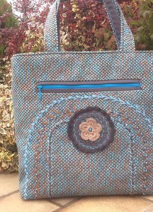 Текстильная сумка "бирюзовая осень"2 фото