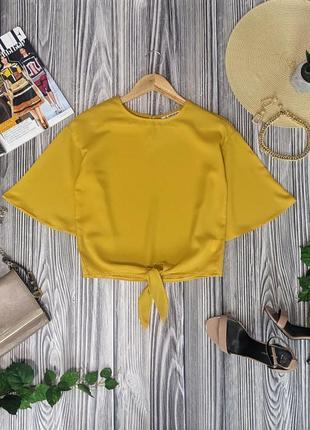 Желтая шифоговая блуза с укороченным рукавом клёш shein #4773 фото