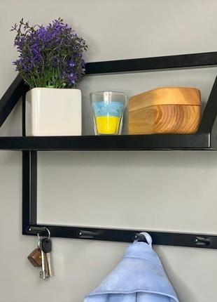 Полка в передпокій з дерева й металу з гачками для одягу 50х15х30