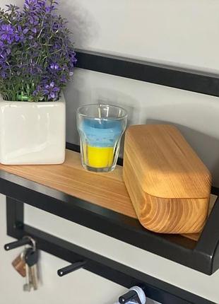 Полка в передпокій з дерева й металу з гачками для одягу 50х15х30