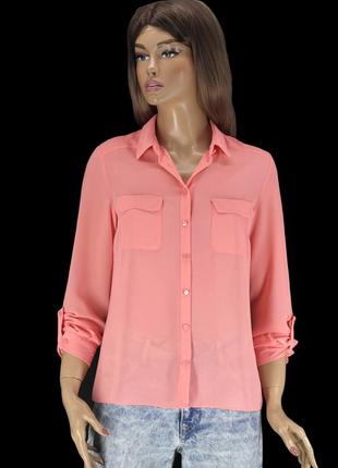 Брендовая шифоновая кораллово-розовая блузка "new look". pазмер uk10/eur38.
