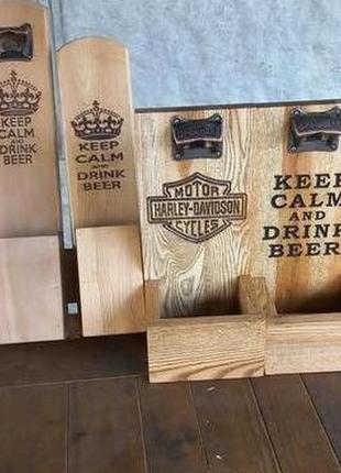 Настінна відкривачка для пива з натурального дерева