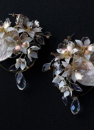 Великі весільні сережки - кола з квітами10 фото