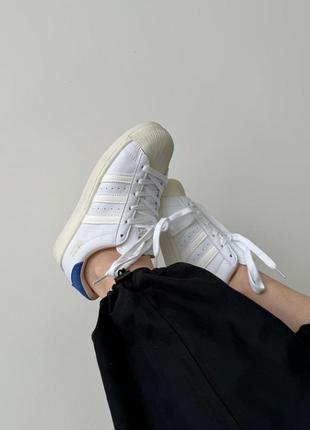 Адідас суперстар кеди білі adidas superstar white/blue10 фото