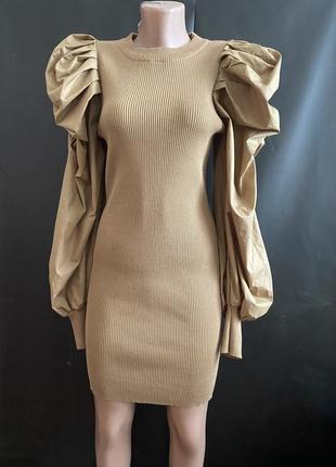 Плаття в рубчик плаття з об'ємними рукавами оригінальне плаття
