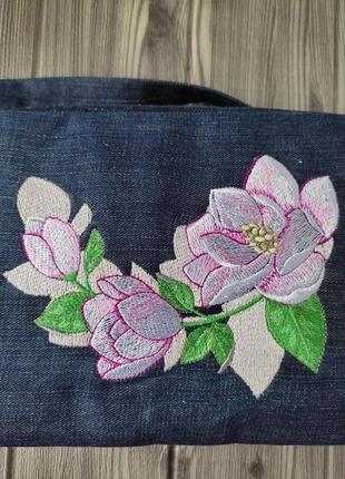 Ексклюзивна джинсова сумка"квіти магнолії".7 фото