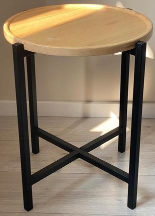 Кавовий столик з металу та дерева в вітальню, декор вашої оселі 51х44 см