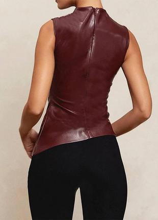 Бордовый винный кожаный топ женский трендовый топ из экокожи базовый топ из искусственной кожи6 фото