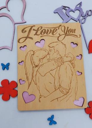 Деревянная открытка, открытка на 14 февраля, открытка на день святого валентина