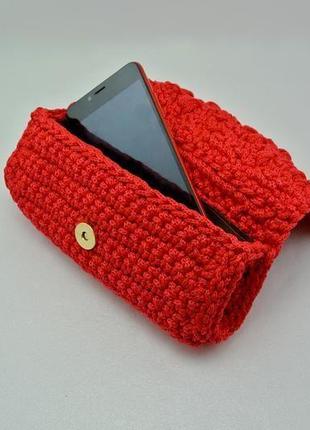 Сумочка на пояс сумка на ремне вязаная сумочка на пояс поясная сумка красного цвета4 фото