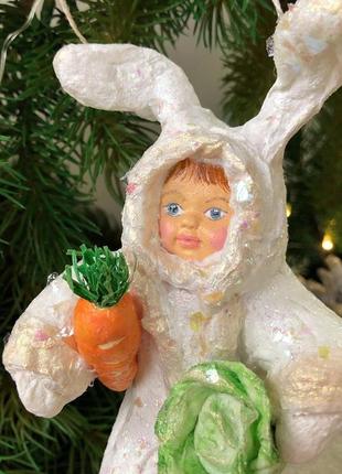 Ялинкова іграшка з вати «малюк-зайчик»