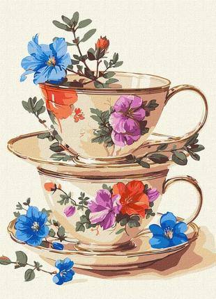Картина за номерами чарівність чашок з фарбами металік ідейка 30 х 40 kho5125